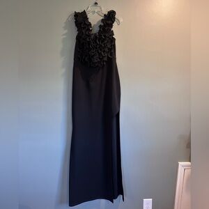 Impressions Black Ruffled V-Neck Maxi Gown